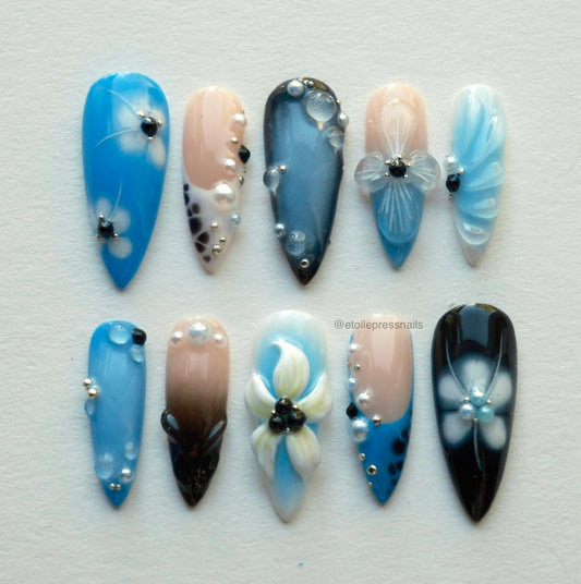 Black & Blue Floral Set